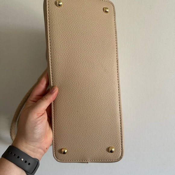 Nanette Lepore Tan Sybil Braided Handle Shoulder Bag Multiple Pockets EUC - Picture 7 of 12